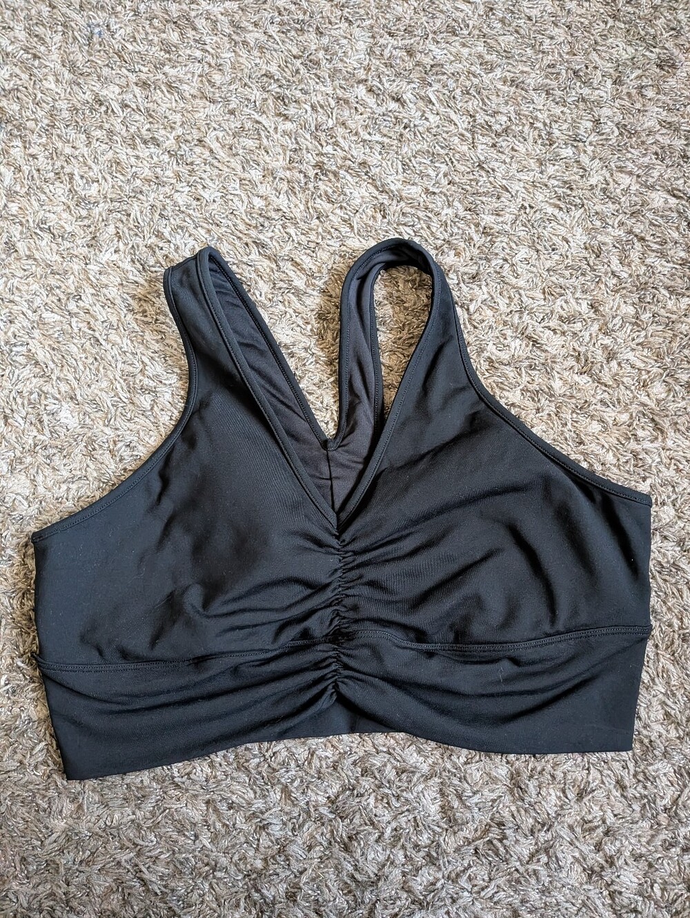 Alo Yoga Black Wild Thing V-Neck Ruched Sports Bra Women's XL